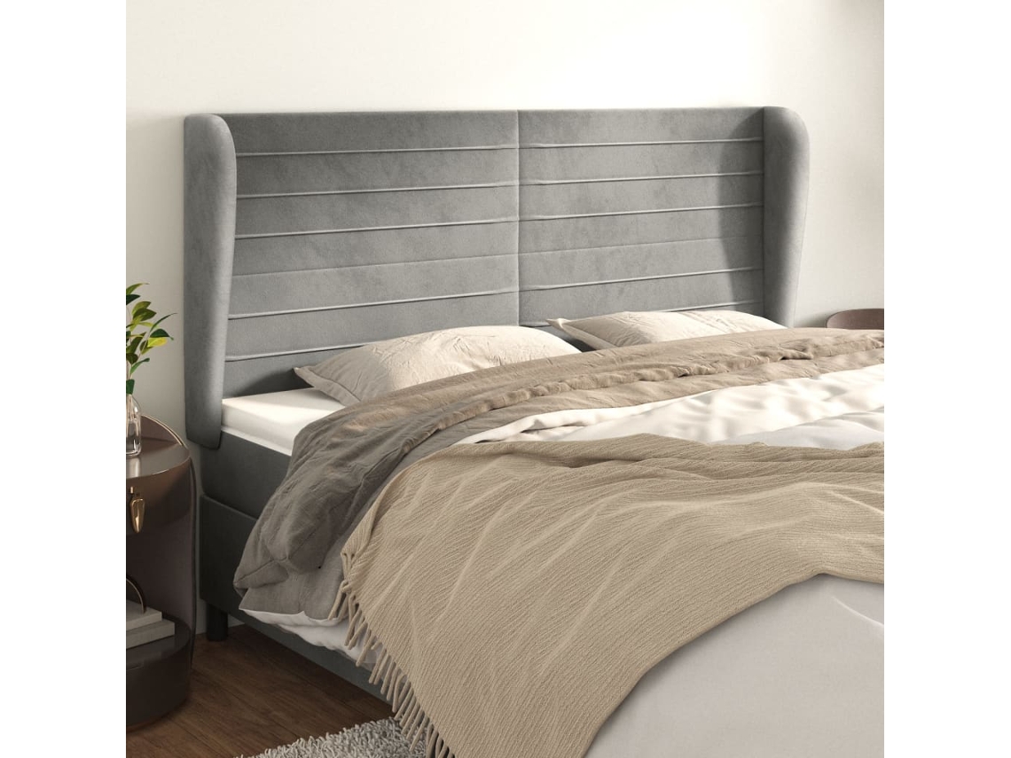 Cabecero Con Orejas De Terciopelo Gris Claro 163x23x118/128 Cm
