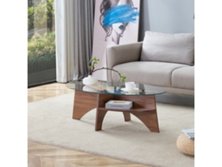 Mesa Café Oval 104,9x60 Cm, Madera Nogal, Estantes Diagonales, Almacenaje