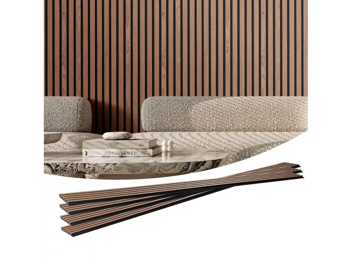 Paneles Acústicos Decorativos en MDF Nogal 240x20cm para Paredes y Techos con Aislamiento Acústico Tekmaquinas