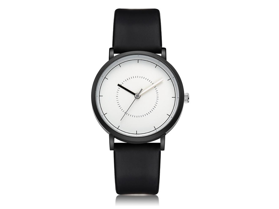 Reloj Analógico De Cuarzo Para Hombre Con Correa Negra Y Esfera Blanca
