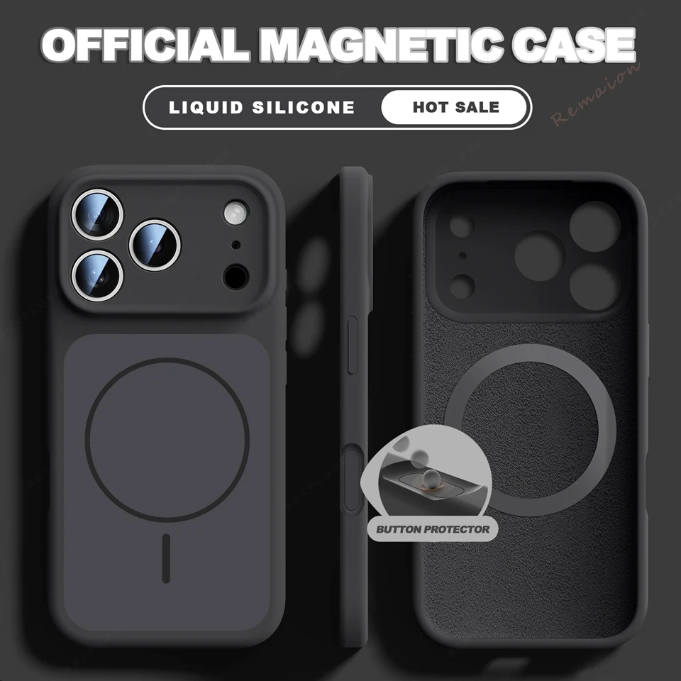 (iphone 16, Negro) Funda Magnética Magsafe De Silicona Líquida Para Iphone, Compatible Con Iphone, Funda Suave A Prueba De Golpes.