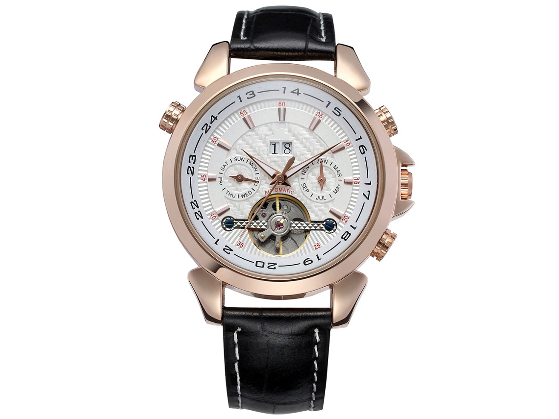 Reloj Mecánico Automático Para Hombre, Resistente Al Agua Hasta 30 M, Forsining, Esfera Blanca, Caja De Oro Rosa.