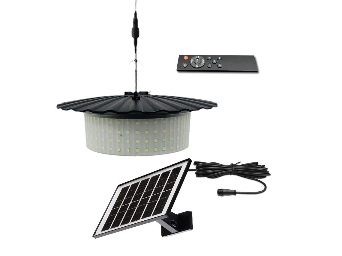 Lámpara colgante solar con sensor de movimiento y control remoto.