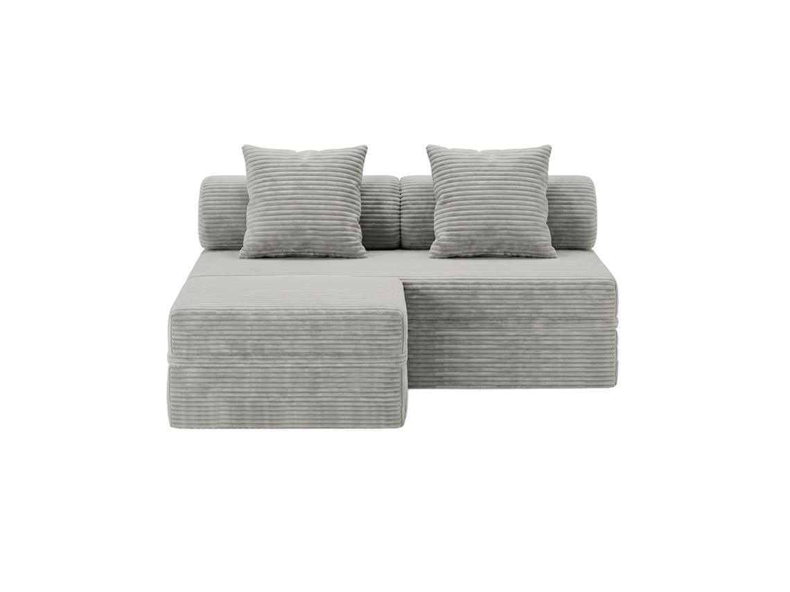 Sofá modular de 3 plazas + otomana convertible en terciopelo gris a rayas de SKOFFA