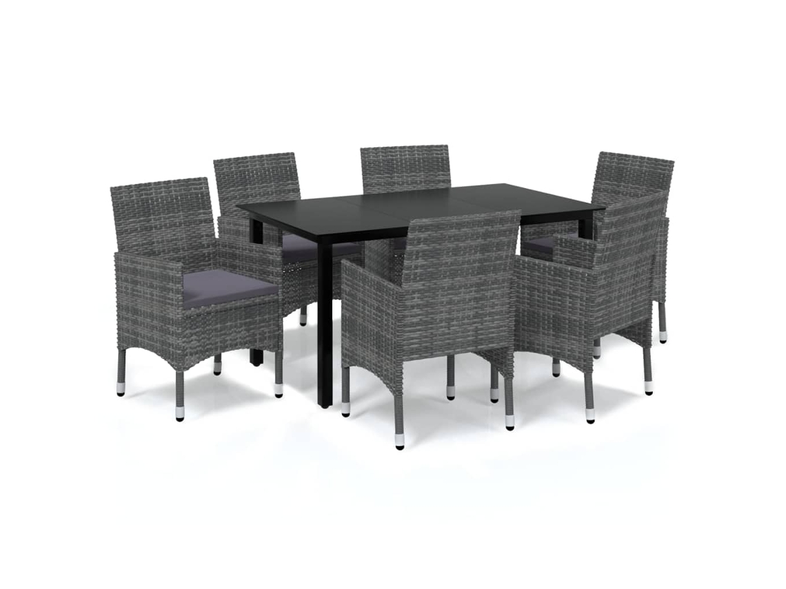 Maison Exclusive - 7 Pcs Conjunto De Jantar P/ Jardim C/ Almofadões Vime Pe Cinza