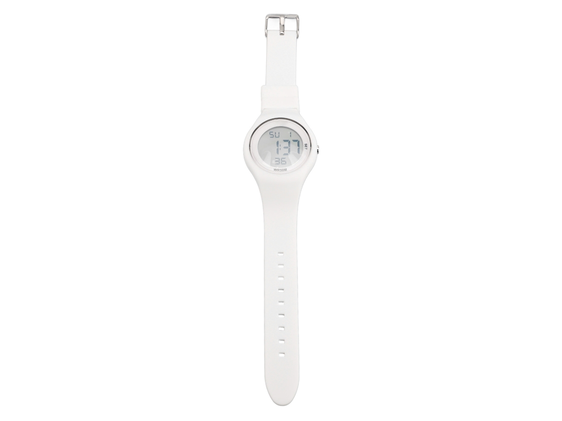 Reloj Digital Infantil, Resistente Al Agua Hasta 50 M, Cronómetro, Luz El, Correa Suave, Blanco, De 5 A 15 Años.