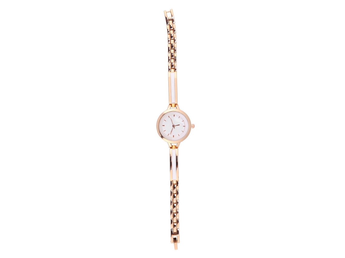 Reloj De Pulsera De Aleación Para Mujer Con Brazalete Redondo, Movimiento De Cuarzo, Estilo Sencillo Y Elegante, Oro Blanco.
