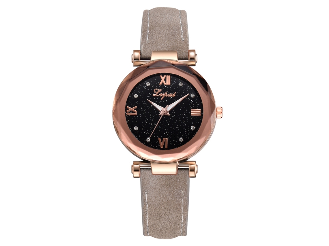 Reloj De Pulsera De Cuarzo Para Mujer Con Correa De Piel Sintética Y Cristales (gris)