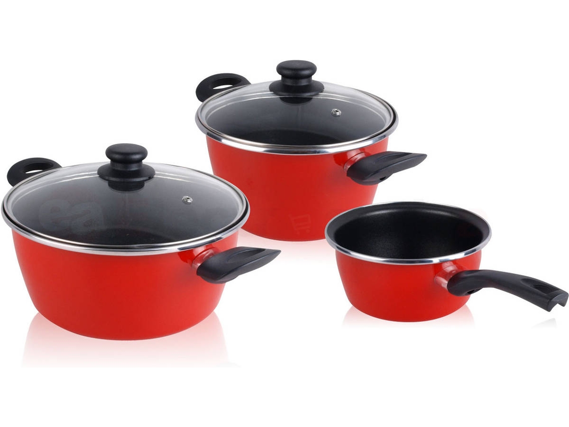 Batería De Cocina 5 Piezas, Inducción, Antiadherente, Libre Pfoa, Acero Vitrificado, Libre Pfoa Magefesa Grana Rojo
