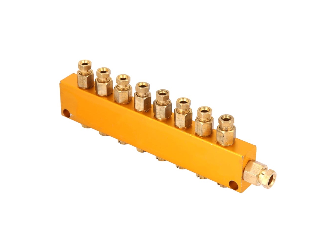 Bloque Distribuidor De Aceite De Latón Ajustable, Entrada De 6 Mm, Salida De 4 Mm, 1 Entrada, 8 Salidas.