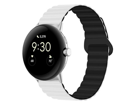 Correa para Google Pixel Watch, hebilla inversa, correa de reloj de silicona magnética negra y blanca VENISYMLIS