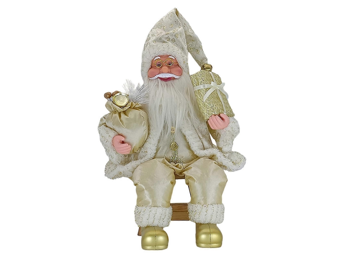 Papá Noel sentado de tamaño universal, 50 cm, hecho de vinilo y plástico, para decoración navideña en el hogar, regalo hecho a mano, color beige dorado.