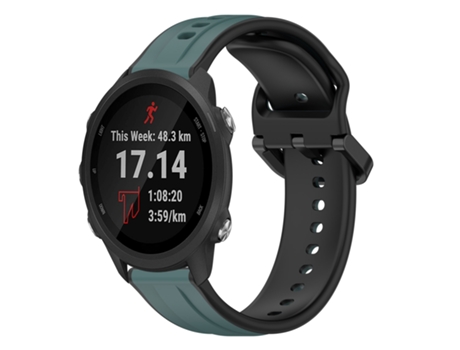 Correa Smartwatch para Garmin Forerunner 245 20mm Silicona Bicolor con Bucle Convexo (Verde Oliva + Negro)