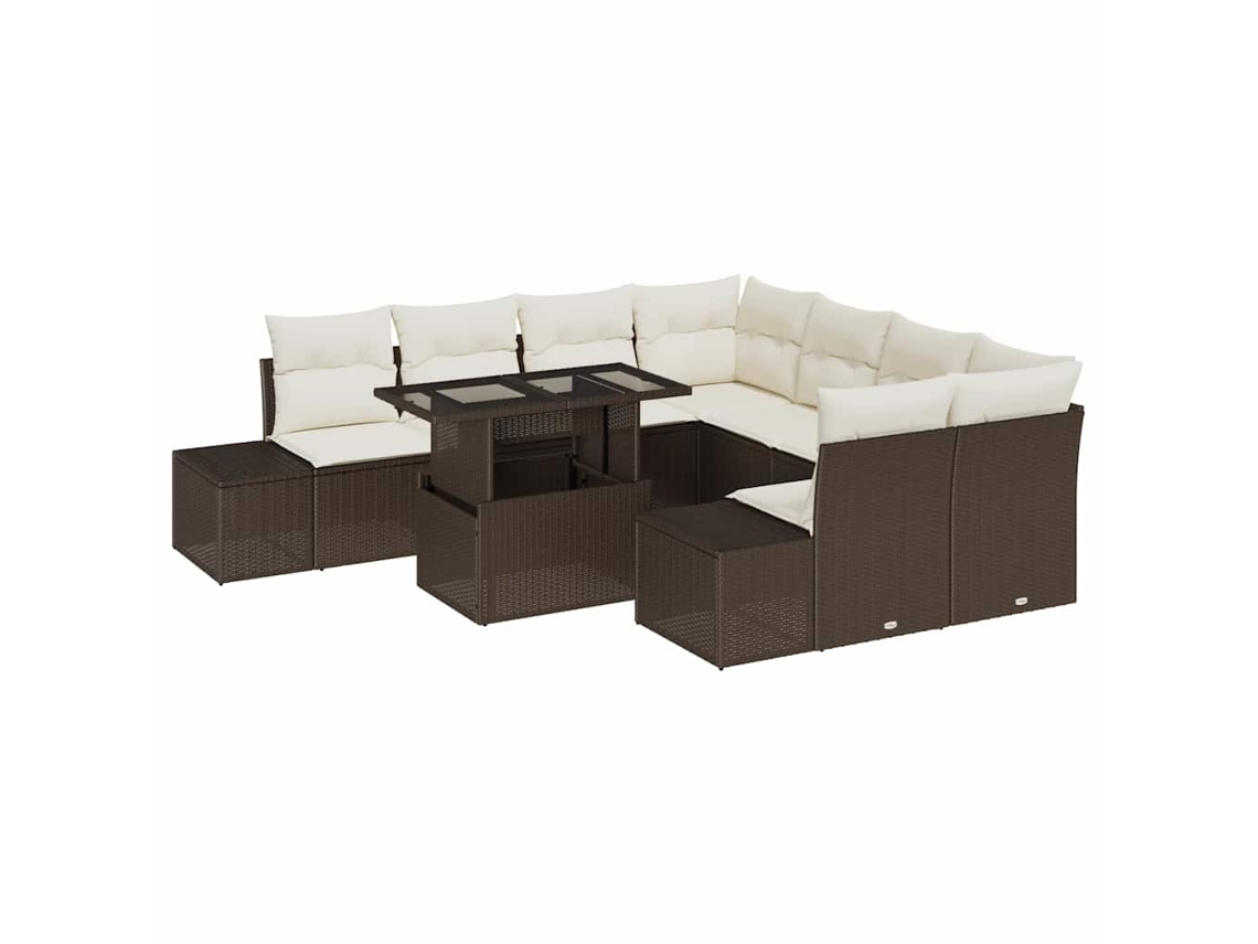 Maison Exclusive - Conjunto De Sofá De Jardín Con Cojín 9 Pcs Marrón Y Crema