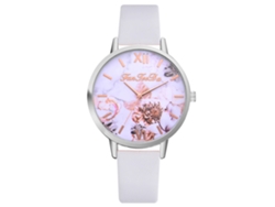Reloj Analógico De Cuarzo Informal Para Mujer Con Correa Ajustable De Pu, Estampado Floral Blanco Fd156