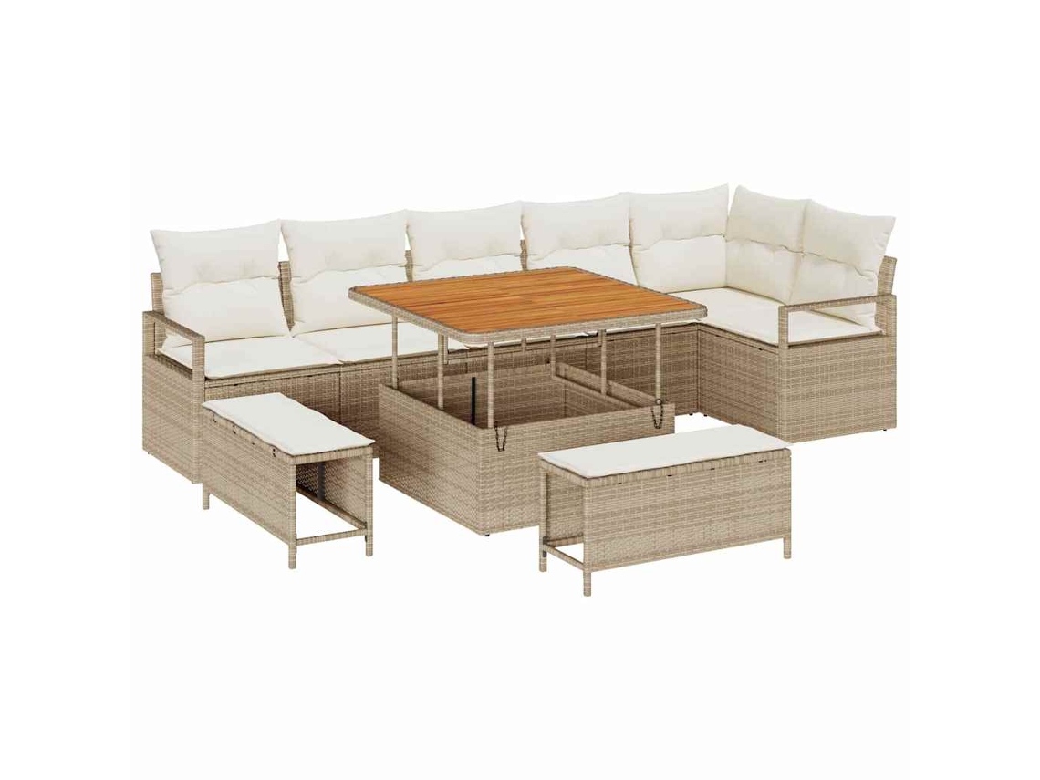 Conjunto de 9 sofás modulares con funciones ajustables Vidaxl, mimbre beige.