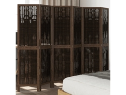Separador de ambientes | Biombo de privacidad con 6 paneles, madera maciza de paulownia marrón oscuro.