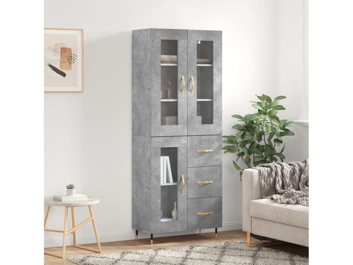 Aparador Alto | Mueble De Comedor | Buffet Alto Madera Contrachapada Gris Hormigón 69,5x34x180 Cm Wsd51391