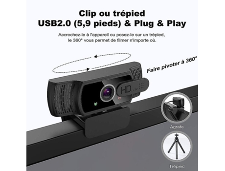 Cámara web HD de 1080P con cubierta de privacidad y trípode USB y micrófono integrado con cancelación de ruido de rotación de 360 para Mac Windows ...