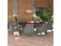 Juego de comedor de jardín de 7 piezas DKD Home Decor con cojines de mimbre gris