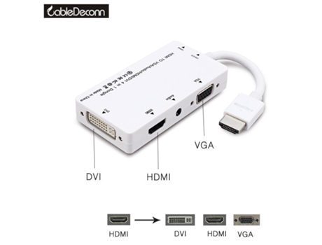 Cable con Divisor Hdmi 4 en 1 Hdmi a Vga Dvi Audio Video Cable Convertidor Adaptador Multipuerto Blanco