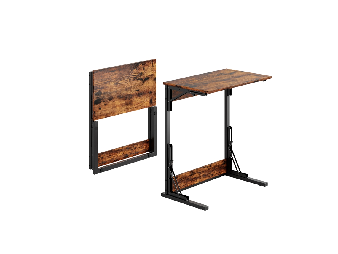 Set 2 Mesas Auxiliares Plegables En C 60x37x71 Cm - Metálicas Regulables - Marrón Rústico