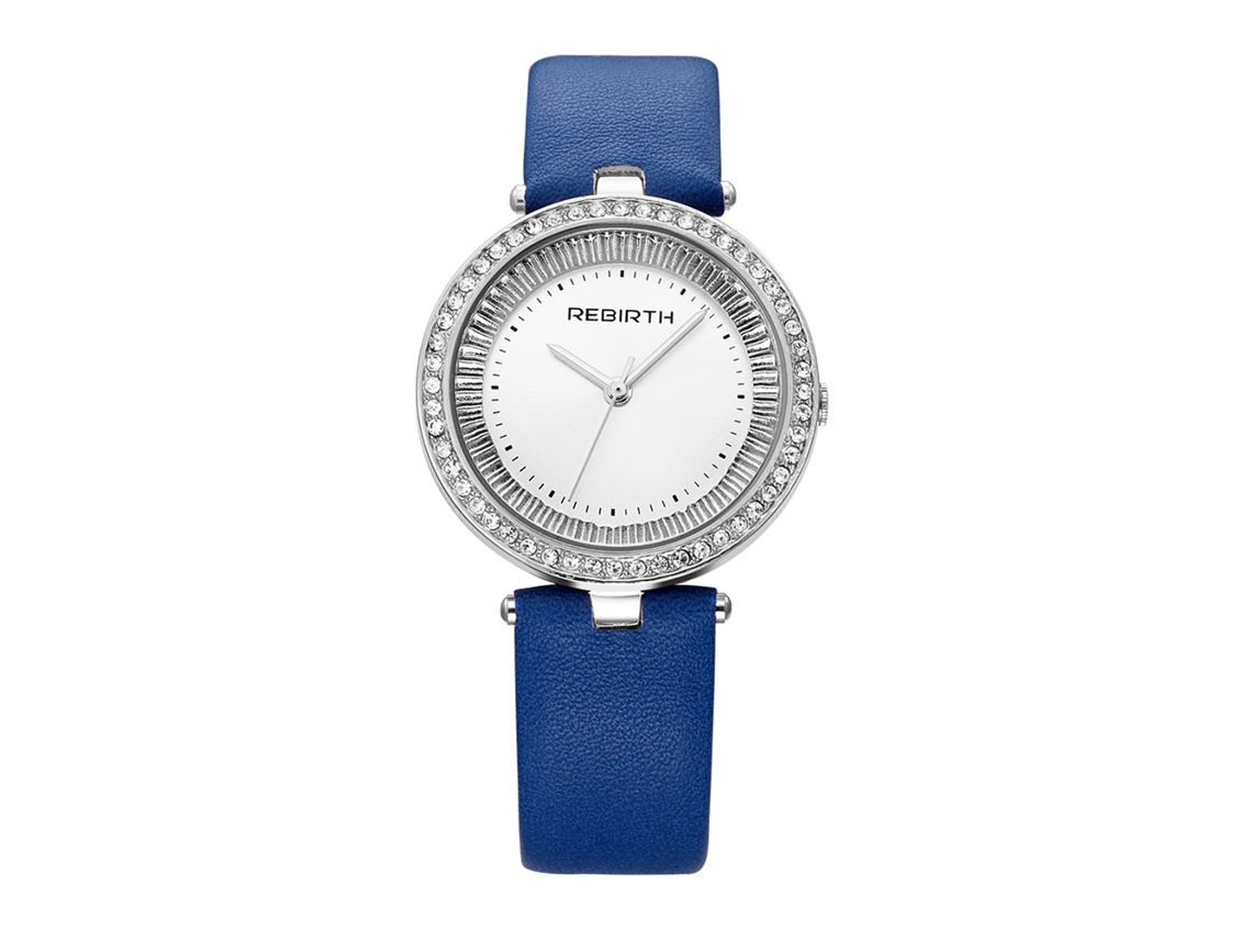 Reloj Analógico Casual Para Mujer Con Cristales De Cuarzo Y Correa De Pu Azul Y Blanca.