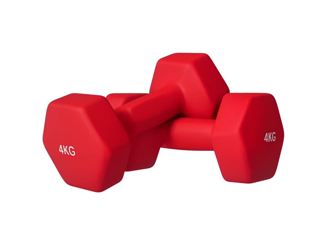 Juego de 2 cabezadas hexagonales con funda antideslizante para entrenamiento en casa, 2 x 4 kg, rojo