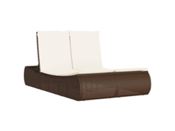 Chaise longue doble con cojines, mimbre, patas marrones, EXCLUSIVA MAISON