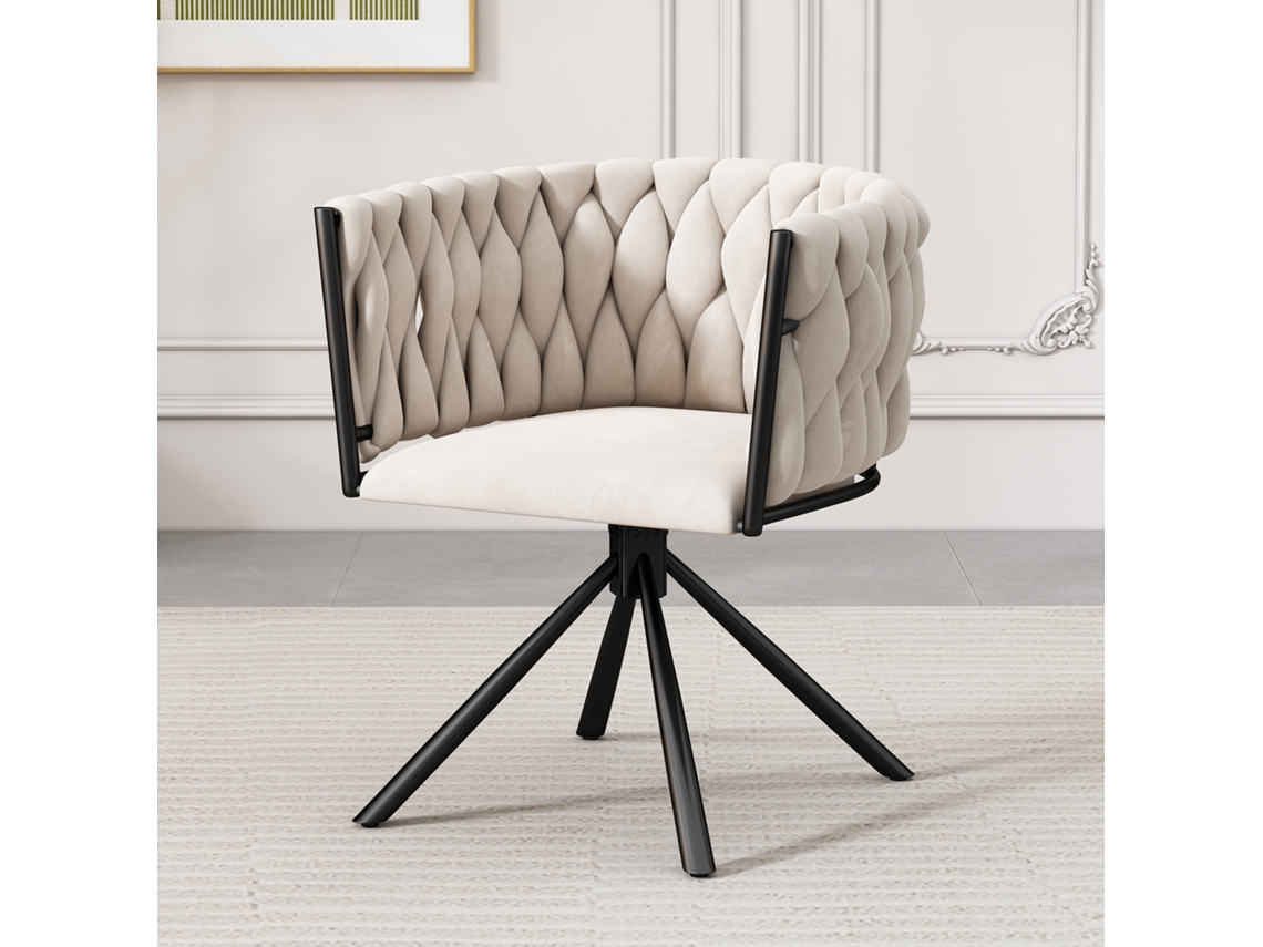 Silla Giratoria De Terciopelo Beige De Lujo Para Uso Individual.