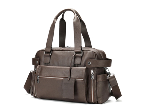 Maletín de cuero genuino Bolsas de mensajero para computadora portátil para hombres Maletín universitario Bolso tipo cartera-Café