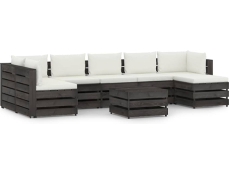 Conjunto 8 Muebles de jardín VIDAXL con cojines madera impregnada gris