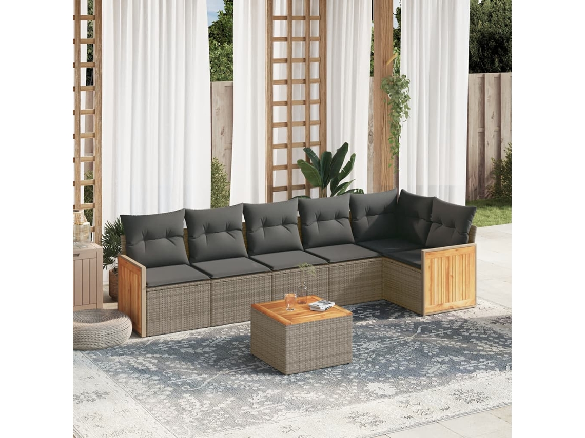 Conjunto de sofás de jardín de 7 piezas DKD Home Decor con cojines de mimbre gris