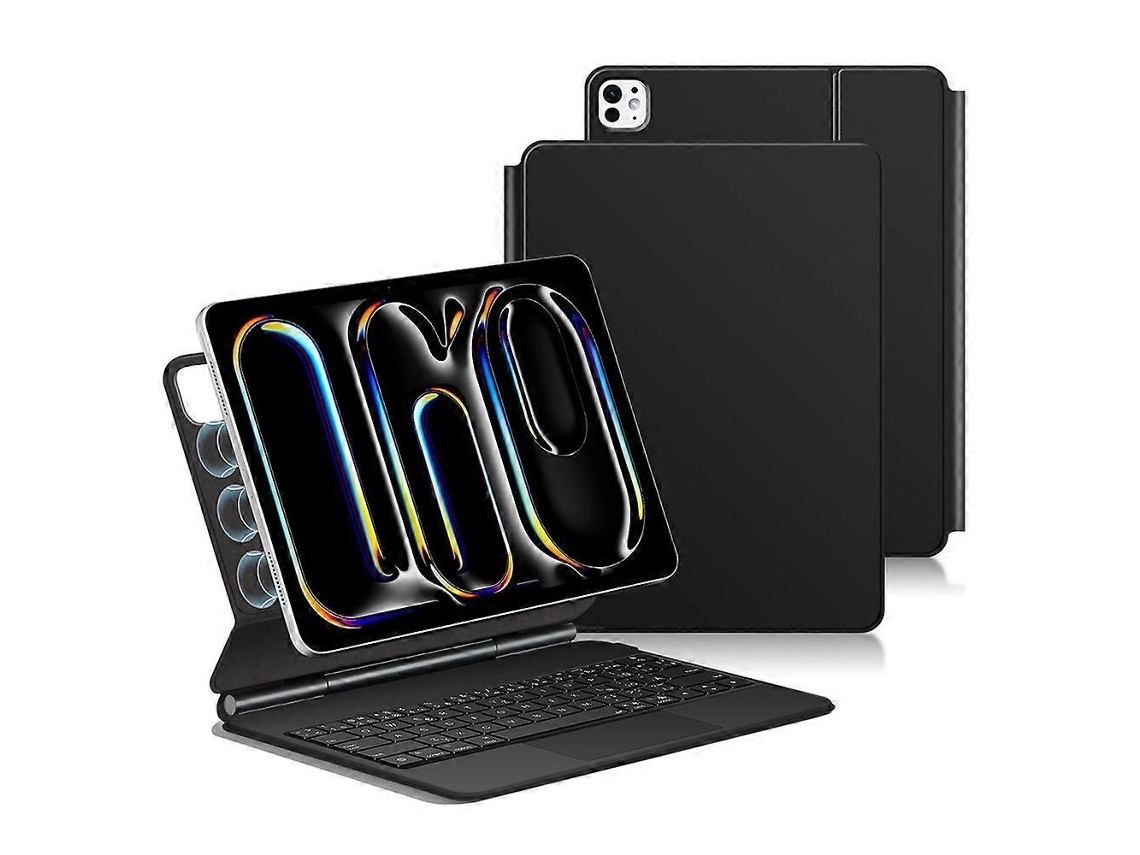 Teclado compatible con iPad Pro 11 (2024) con conexión directa mediante pines inteligentes (distribución alemana) + Funda de piel para tableta