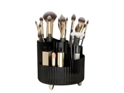 Porta brochas de maquillaje, vaso de almacenamiento de cosméticos giratorio de 360 grados para tocador, pequeño perfume, lápiz labial, elegante, negro