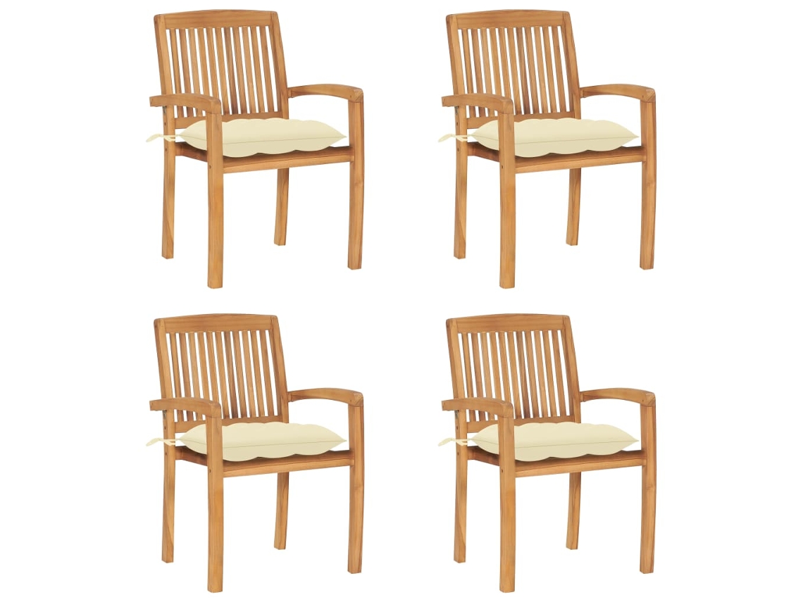Sillas de jardín apilables de 4 piezas con cojines DKD Home Decor de teca maciza
