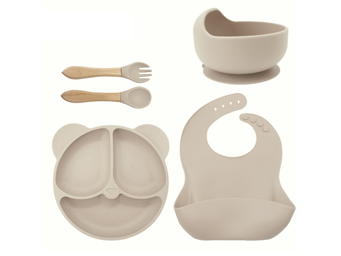 Juego De Vajilla Infantil De Silicona, Seis Piezas (blanco Roto) Czhhmart