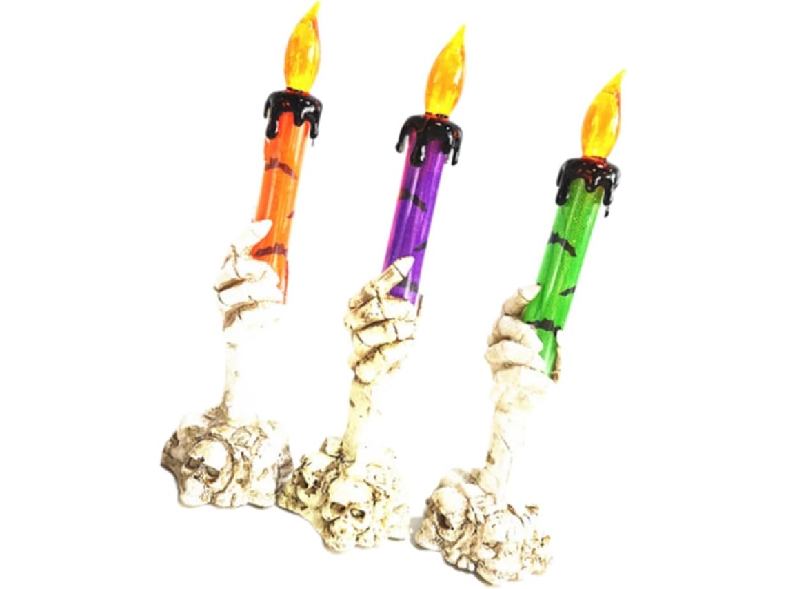 3piezas Luz De Vela Led De Halloween Decorativa Velas Luminosas Calavera Y Mano 3piezas Luz De Vela Led De Halloween Decorativa Velas L