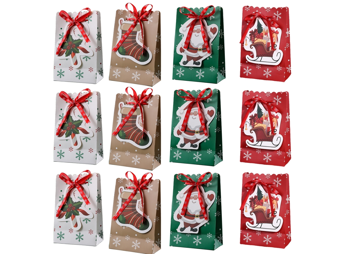 12 bolsas de papel de Navidad, bolsa de regalo de Navidad, bolsa de papel de moda bonita