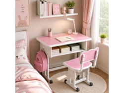 Conjunto Escritorio Y Silla Infantil Ajustable, Mesa 60x40 Cm, Altura 66-76 Cm, Cajón Grande, Gancho Mochila
