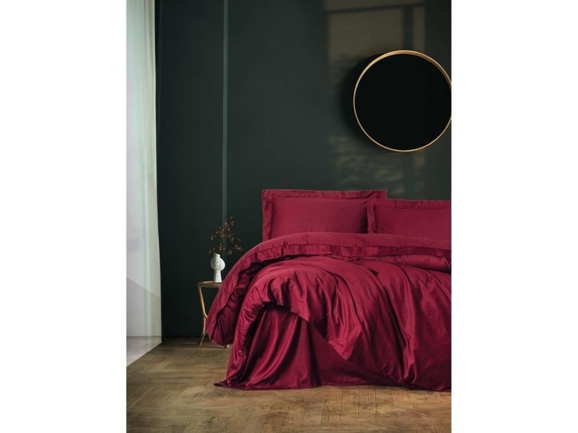 Juego De Cama - Funda Nórdica 220 X 240 Cm + 2 Fundas De Almohada 60 X 60 Cm - Satén De Algodón - Rojo