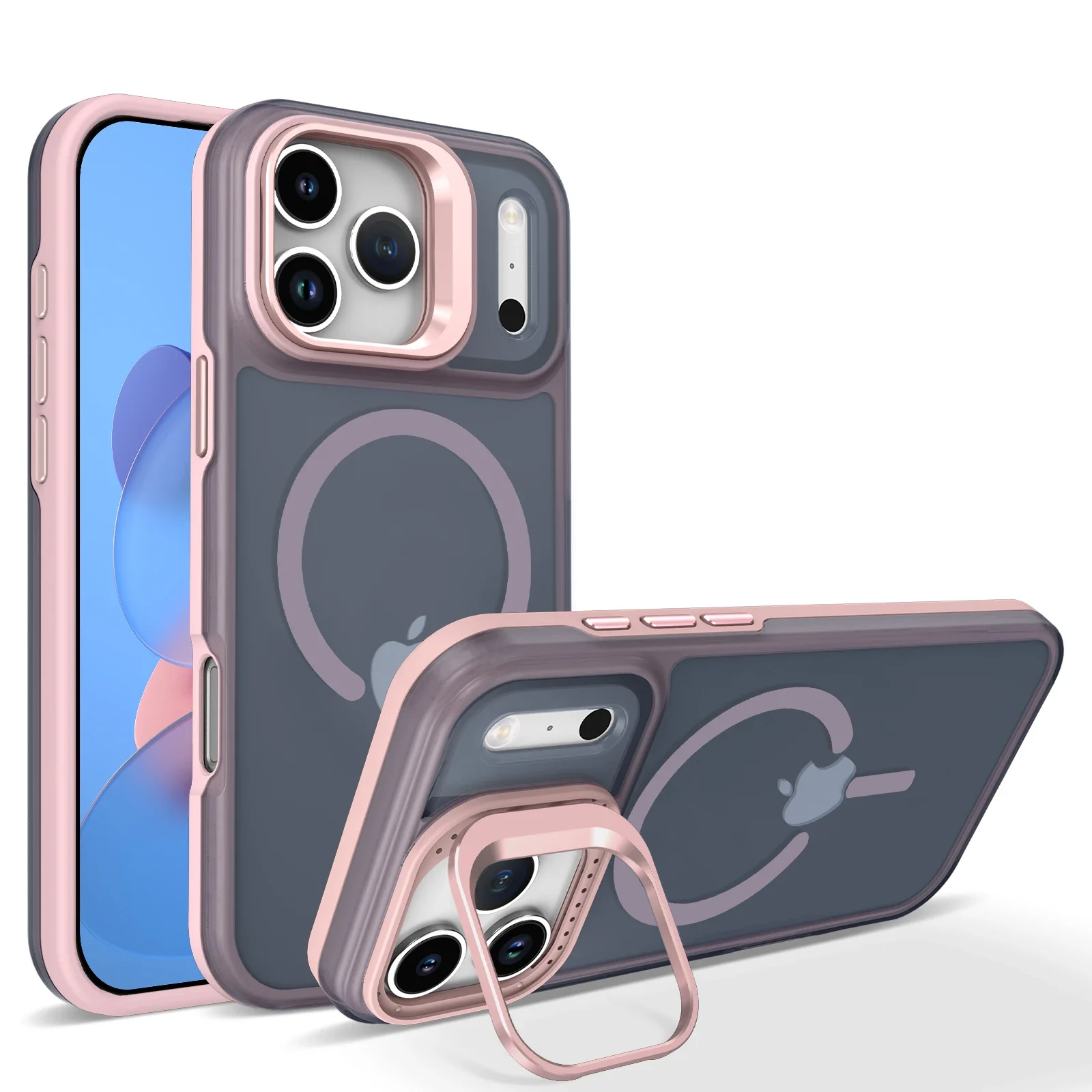 (iphone 17 Pro, Rosa) Funda Magnética Transparente A Prueba De Golpes Con Soporte, Compatible Con Carga Inalámbrica Magsafe, Compatible Con Iphone