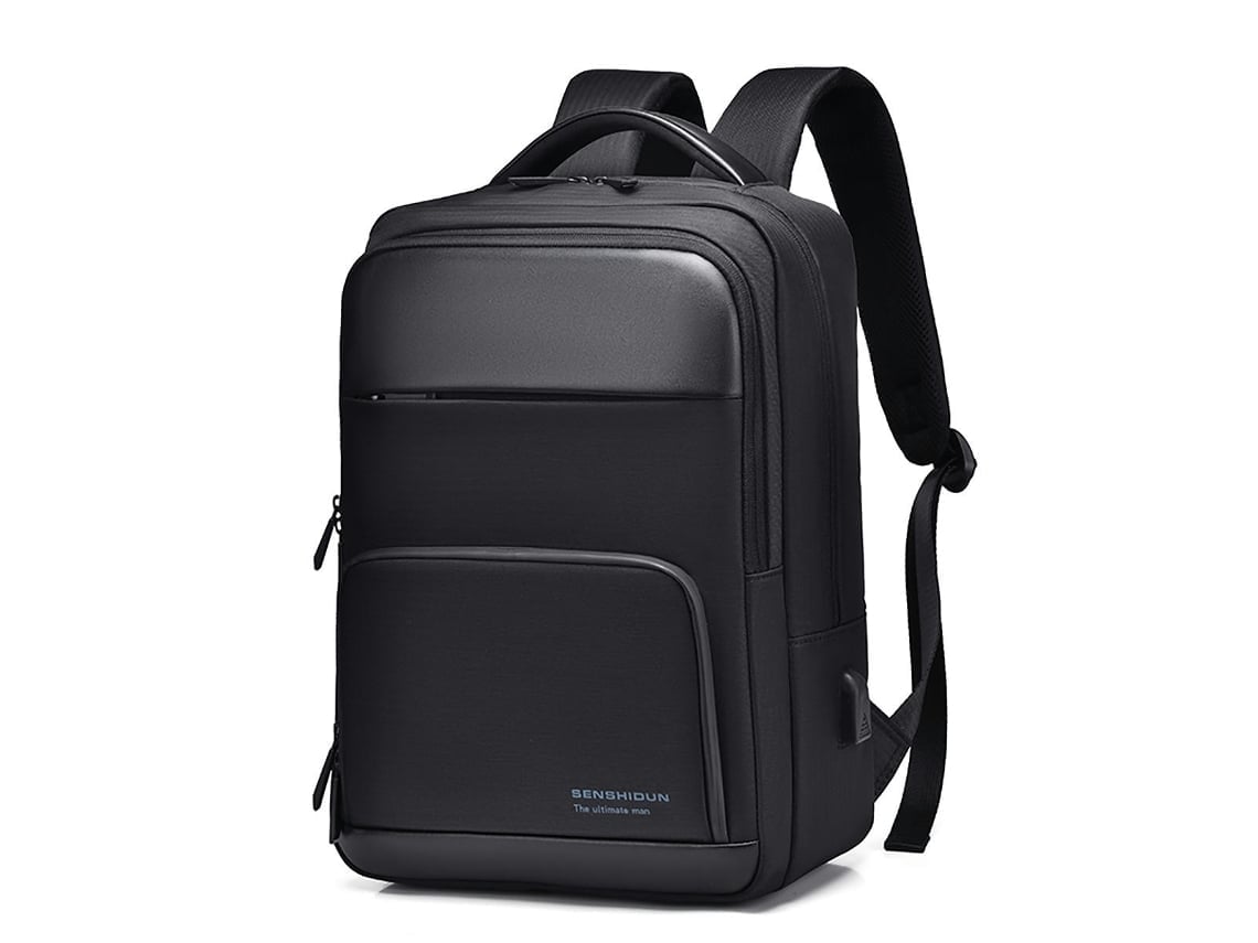 Mochila Negra Para Portátil De Hombre, Adecuada Tanto Para Negocios Como Para Viajes, Con Puerto De Carga Usb.