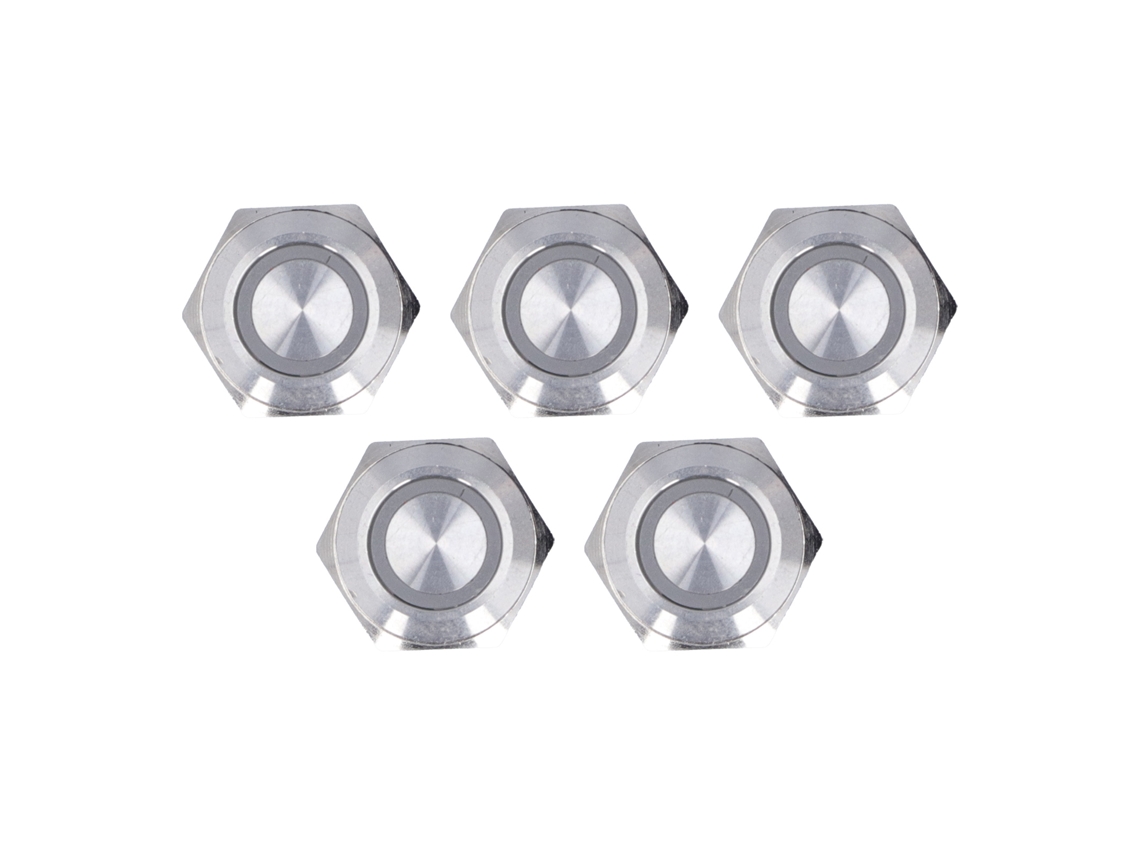 5 interruptores pulsadores momentáneos de metal con LED, 16 mm, CC 12-24 V, amarillo, impermeables, ultrafinos.