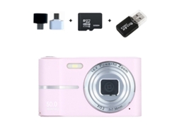 Câmara Digital 4K M03 Tela LCD de 2,4 Polegadas Zoom 16x Mini Câmara Compacta com Cartão de Memória 32g Rosa GERTIZ