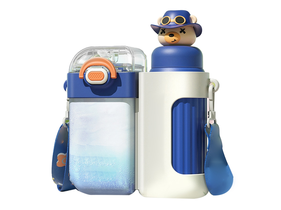 Botella De Agua Portátil Impermeable De Gran Capacidad Con Pajita Para Niños - Azul