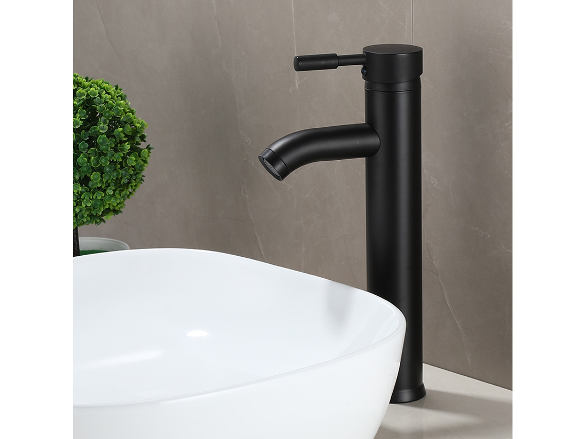 Grifo de baño negro de estilo minimalista, agua fría y caliente, acero inoxidable MDUG