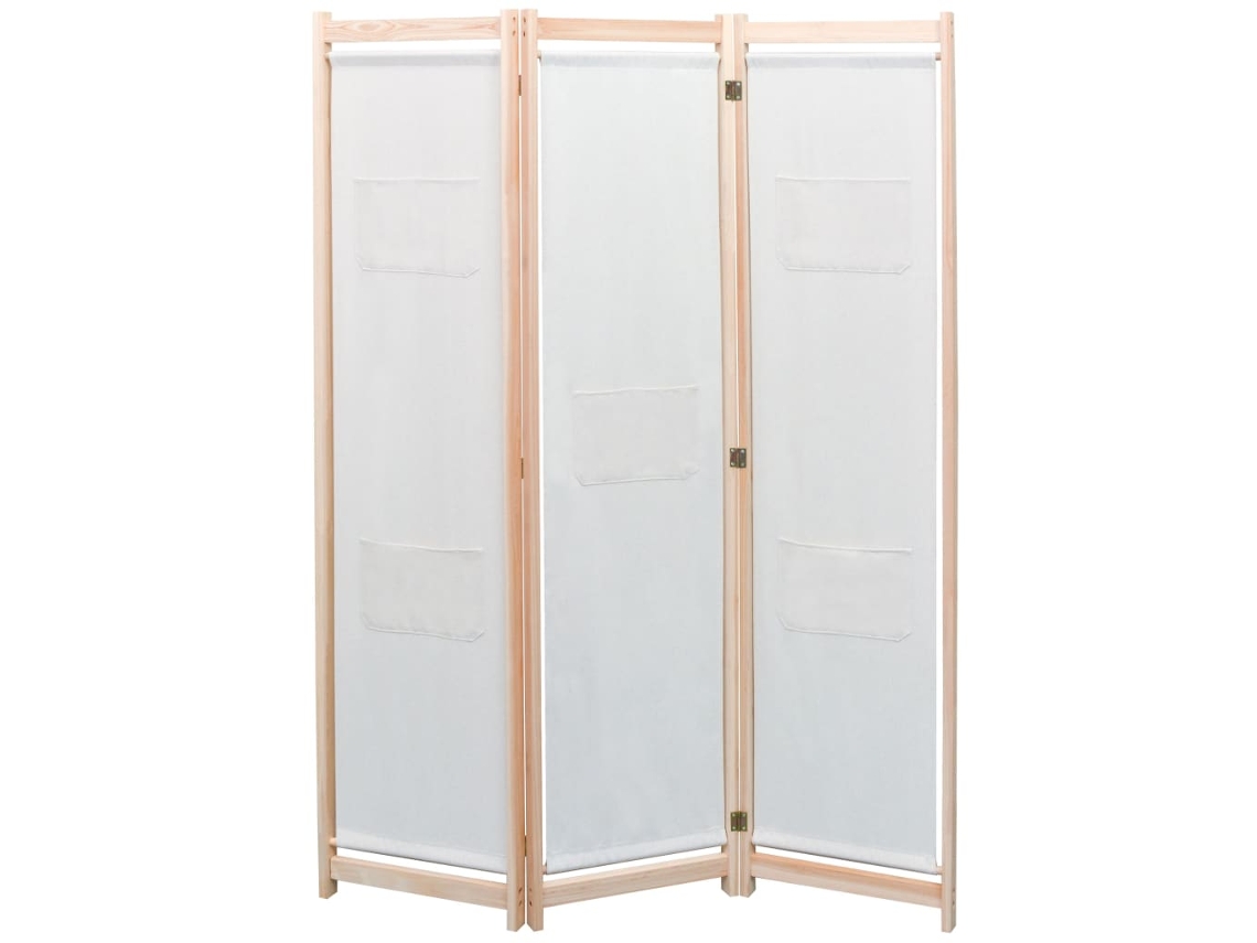 Biombo Divisor De 3 Paneles De Tela Color Crema 120x170x4 Cm