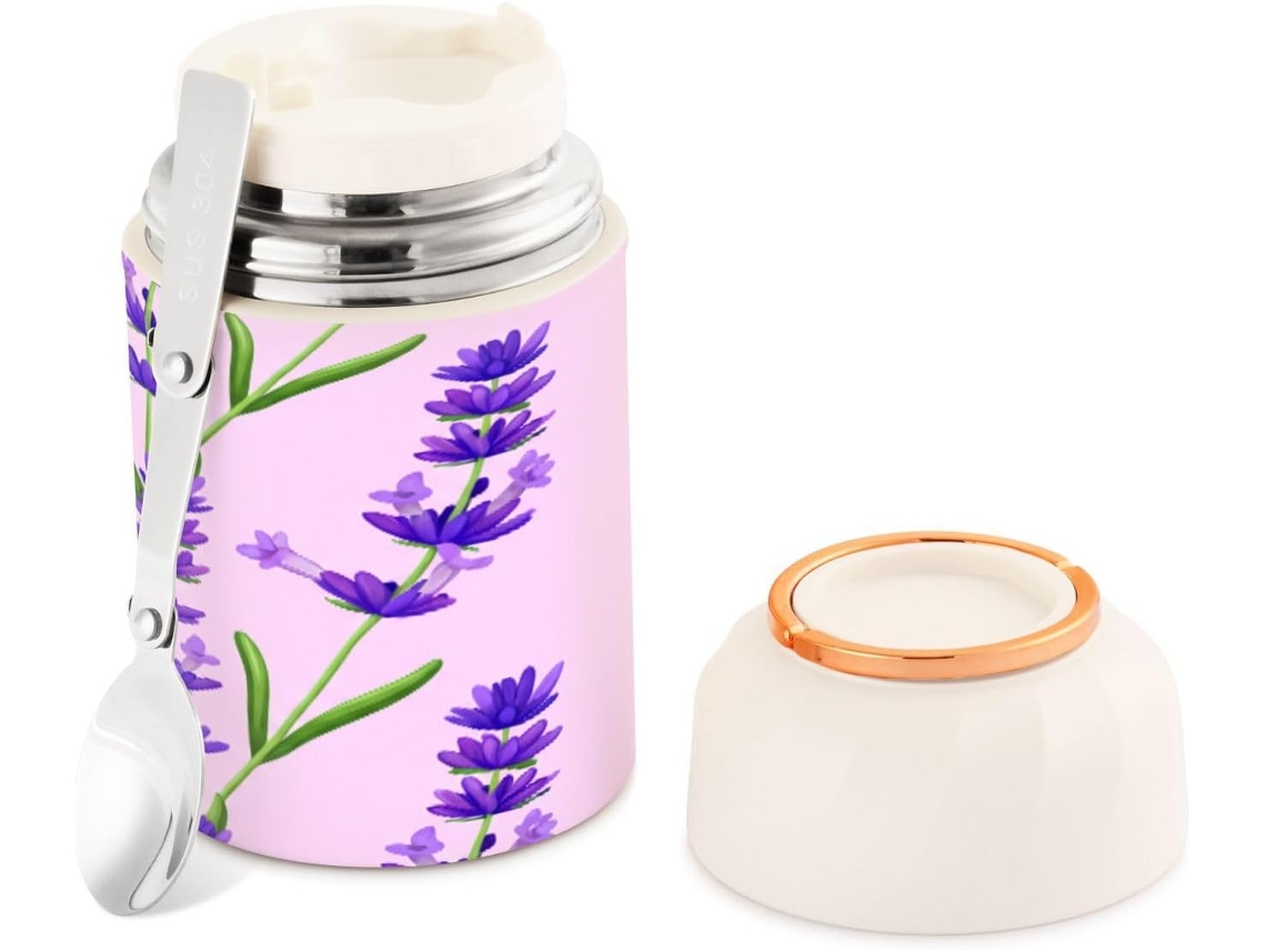 Tarro De Lavanda Para Adultos 500 Ml Aislamiento Al Vacío Acero Inoxidable Sin Bpa Boca Ancha Incluye Cucha...
