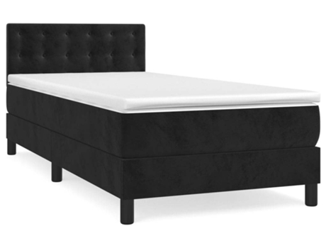 vidaXL Cama con somier y colchón terciopelo negro 90x200 cm